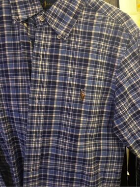 Ralph Lauren Blue and White Plaid Button-Down Shirt